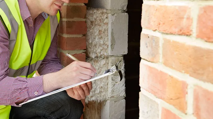 Home inspector examining a foundation wall in Smyrna, GA